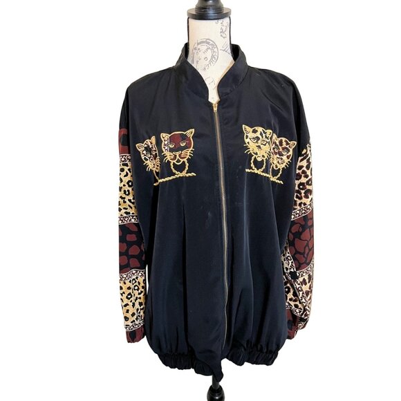 Delta Burke Jackets & Blazers - Vintage Delta Burke Embroidery Leopard Cat Cheetah Track Jacket Print XL/XXL